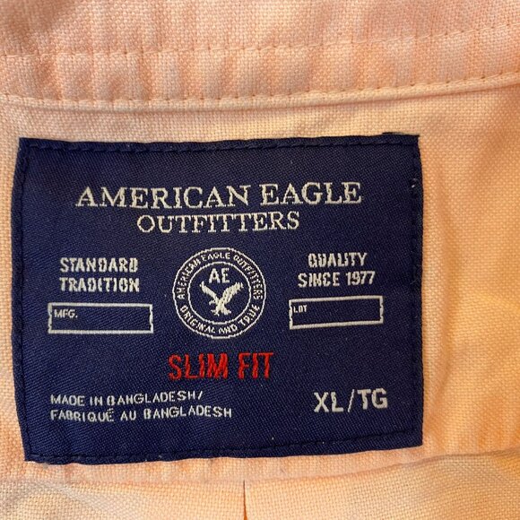 American Eagle Outfitters Men Slim Fit Button Up Shirt Size XL Peach Long Sleeve - Picture 5 of 9